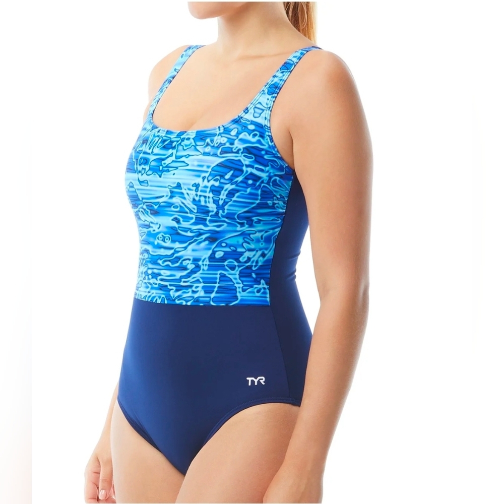 TYR Women's Lucid Scoop Neck Control Fit Royal/navy 1 Piece Swimsuit Sz 8 NWT